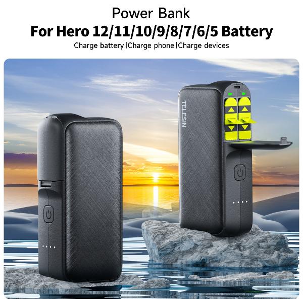 TELESIN Power Bank for GoPro Hero 12 11 10 9 10000mAH with 20W PD Fast Charging Portable Battery Charger For Gopro Action Camera