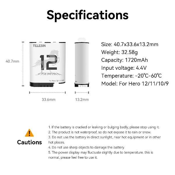 TELESIN Stamina Battery FOR HREO 12/11/10/9