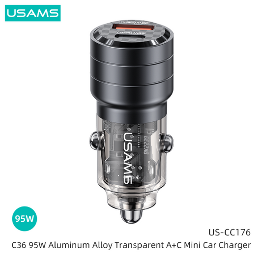 USAMS 95W Aluminum Alloy Transparent A+C Mini Car Charger