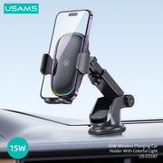 USAMS 15W Wireless Charging Car Holder With Colorful Light CD187