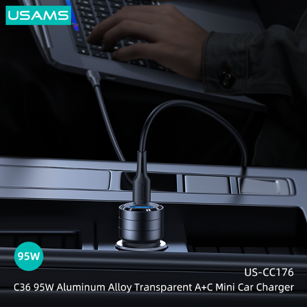 USAMS 95W Aluminum Alloy Transparent A+C Mini Car Charger