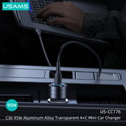 USAMS 95W Aluminum Alloy Transparent A+C Mini Car Charger