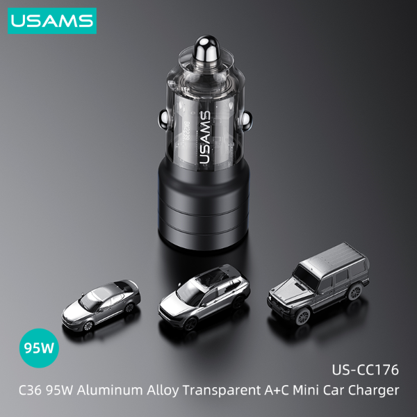 USAMS 95W Aluminum Alloy Transparent A+C Mini Car Charger