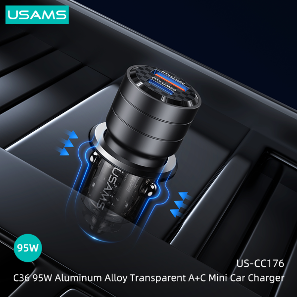 USAMS 95W Aluminum Alloy Transparent A+C Mini Car Charger