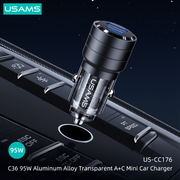 USAMS 95W Aluminum Alloy Transparent A+C Mini Car Charger