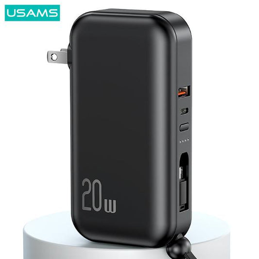 USAMS 10000mAh 3IN1 Quick Charge Wall Charger Power Bank With Cables(US+EU Plug)