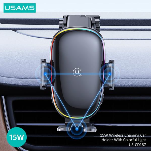 USAMS 15W Wireless Charging Car Holder With Colorful Light CD187