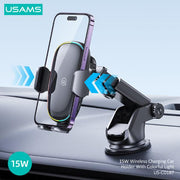 USAMS 15W Wireless Charging Car Holder With Colorful Light CD187