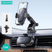 USAMS 15W Wireless Charging Car Holder With Colorful Light CD187