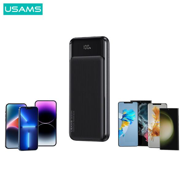 USAMS 30000mAh PD 20W+QC3.0 3 Ports Digital Display Fast Charging Power Bank