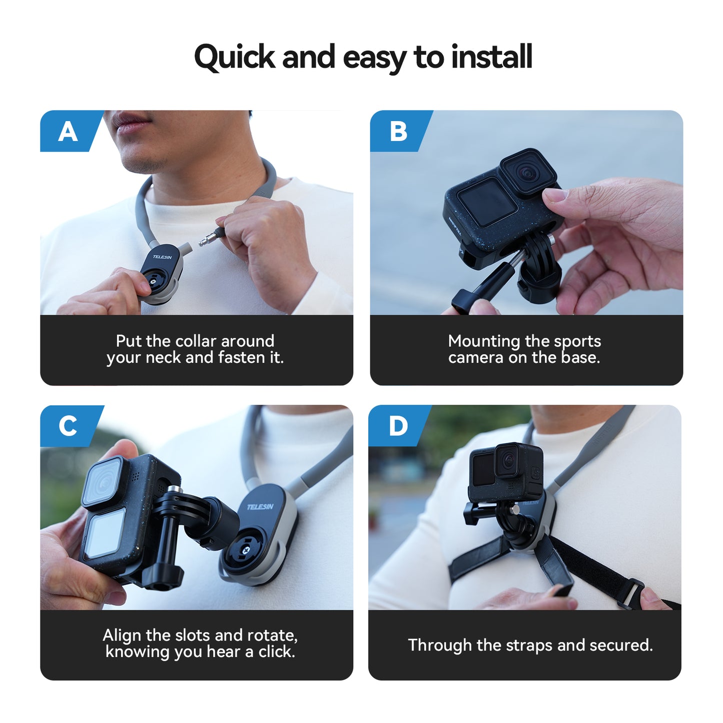 TELESIN Quick Release U-shaped Neck Mount 2.0