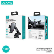 USAMS 15W Wireless Charging Car Holder With Colorful Light CD187