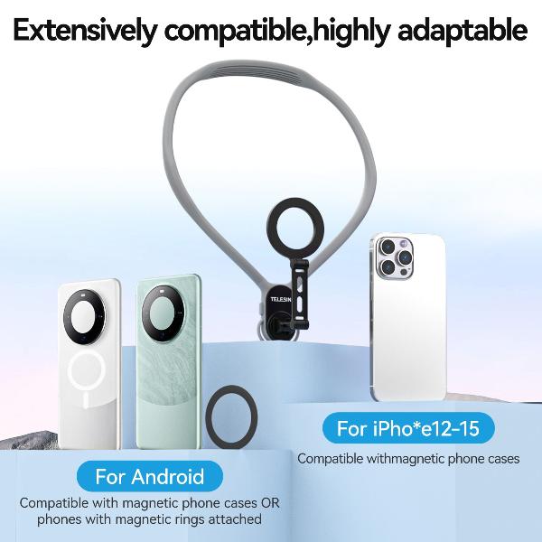 TELESIN Silicone Magnetic Neck Mount Quick Release Hold for Iphone 15 14 13 12 11 10 SAMSUNG HUAWEI XIAOMI Phone Accessories