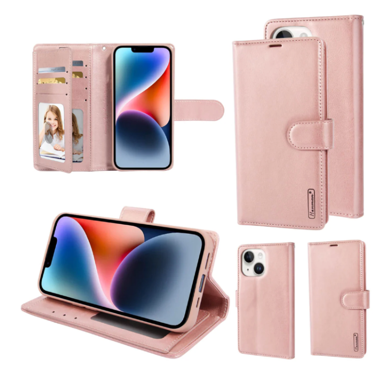 Hanman Mila Series Leather Dual Wallet Filp Case iPhone 14/14plus/14pro/14 promax/15/15plus/15promax/16/16plus/16pro/16promax